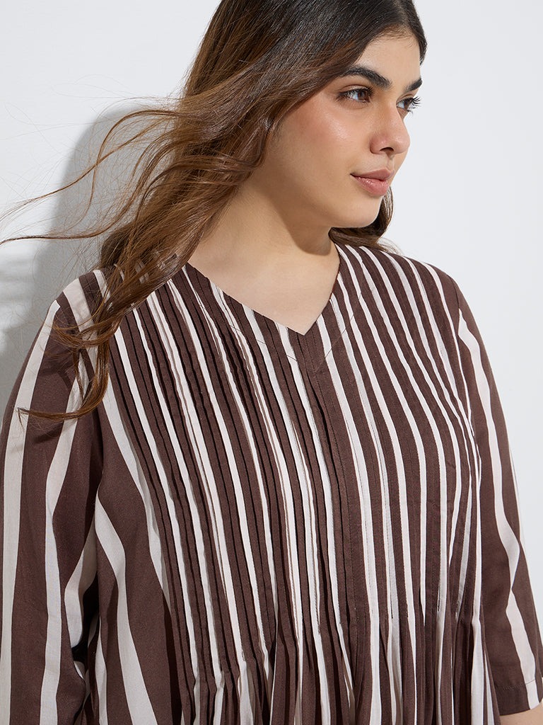 Diza Brown Striped A-Line Kurta - Image 3