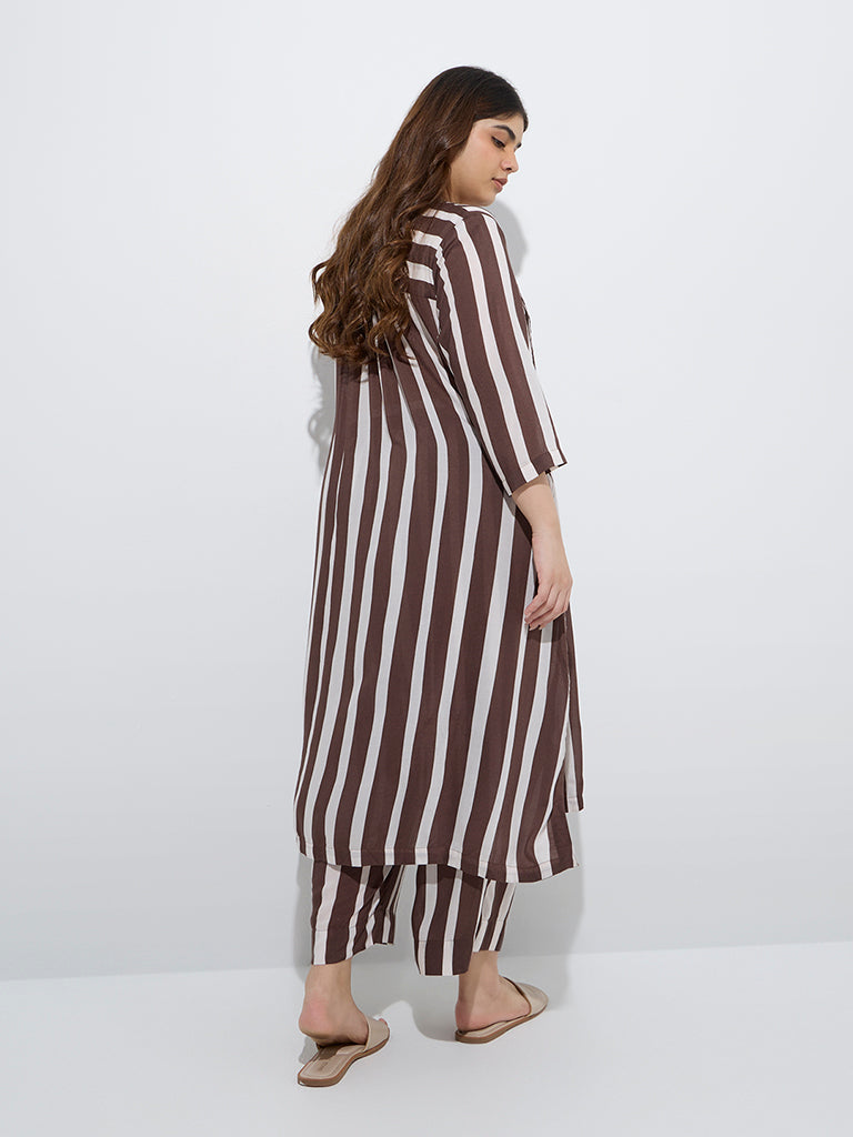Diza Brown Striped A-Line Kurta - Image 4