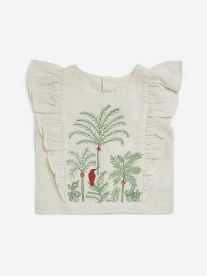 Utsa Kids Off-White Tropical-Inspired Cotton-Blend Ethnic Top - (2-8yrs)