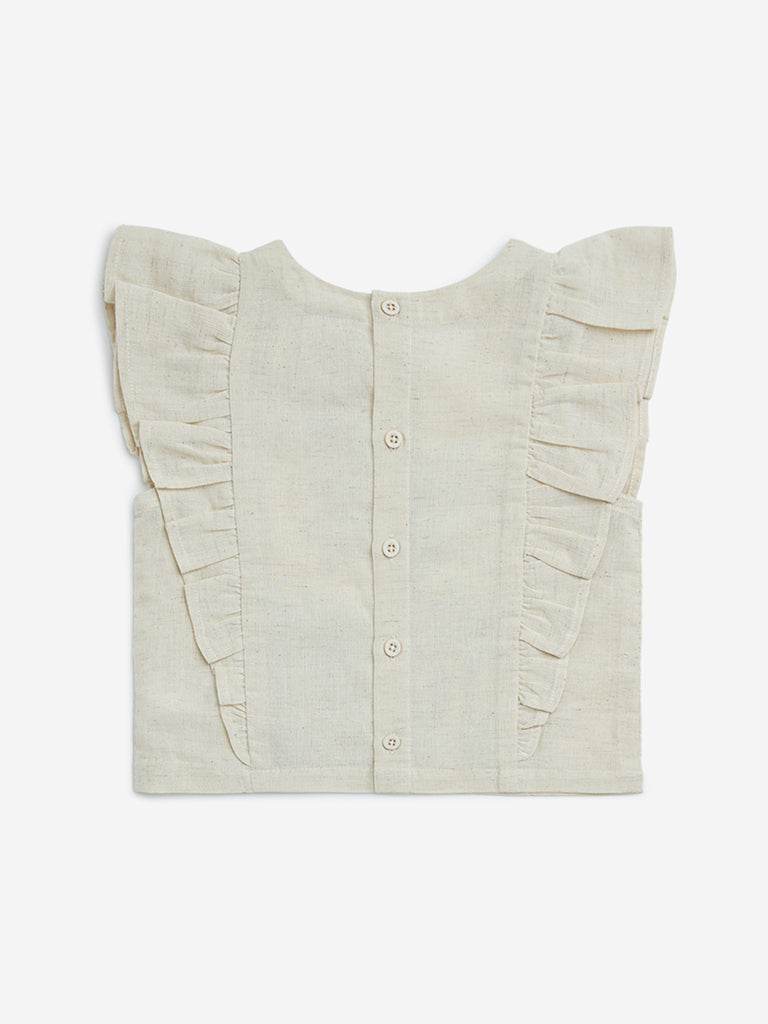 Utsa Kids Off-White Tropical-Inspired Cotton-Blend Ethnic Top - (2-8yrs) - Image 2