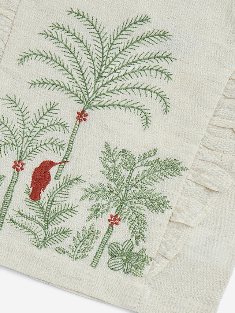 Utsa Kids Off-White Tropical-Inspired Cotton-Blend Ethnic Top - (2-8yrs) - Image 3