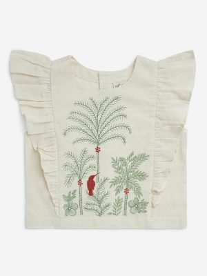 Utsa Kids Off-White Tropical-Inspired Cotton-Blend Ethnic Top - (8-14yrs)