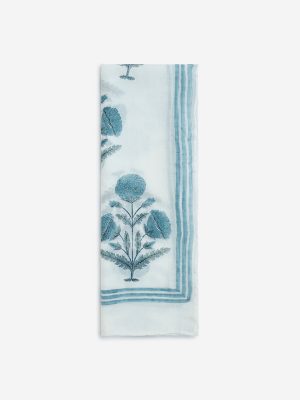 Zuba White Mughal Butta Design Cotton-Blend Dupatta