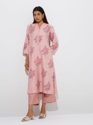 Zuba Peach Foliage Printed A-Line Kurta