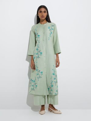 Zuba Sage Botanical-Inspired A-Line Kurta