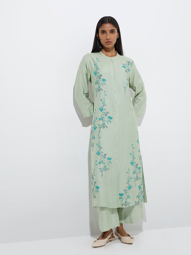 Zuba Sage Botanical-Inspired A-Line Kurta - Image 2