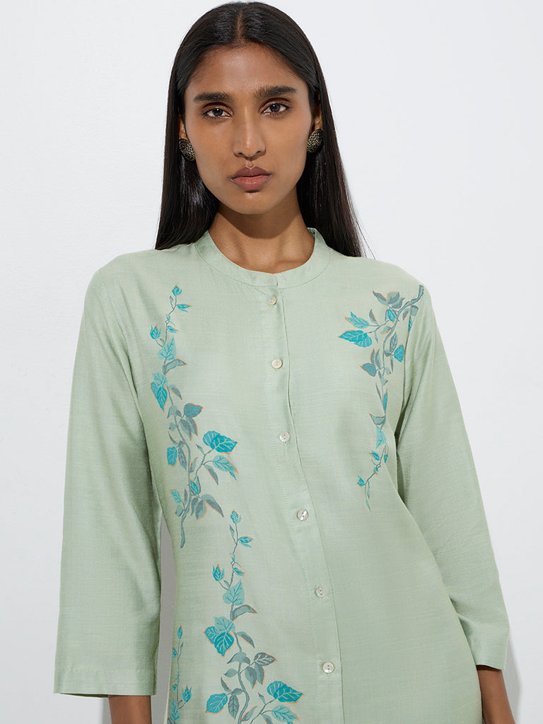 Zuba Sage Botanical-Inspired A-Line Kurta - Image 3