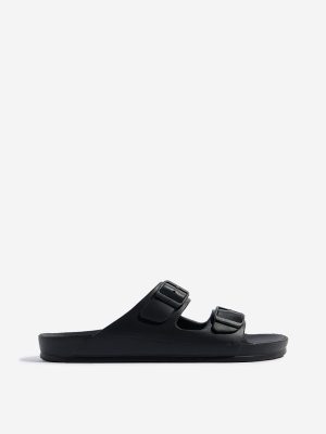 SOLEPLAY Black Dual-Strap Slip-On Sandals