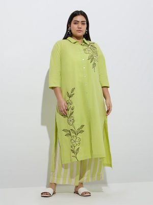 Diza Lime Striped Ethnic Pants