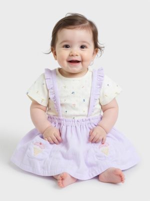 HOP Baby Lilac Printed Cotton Pinafore with Top Set
