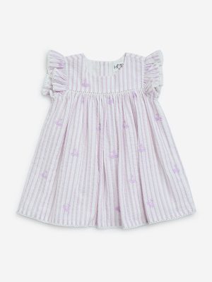 HOP Baby Lilac Seersucker Striped Cotton Empire-Line Dress