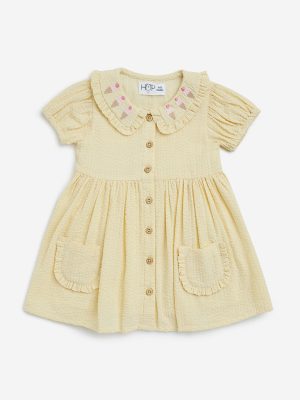 HOP Baby Yellow Seersucker Cotton A-Line Dress