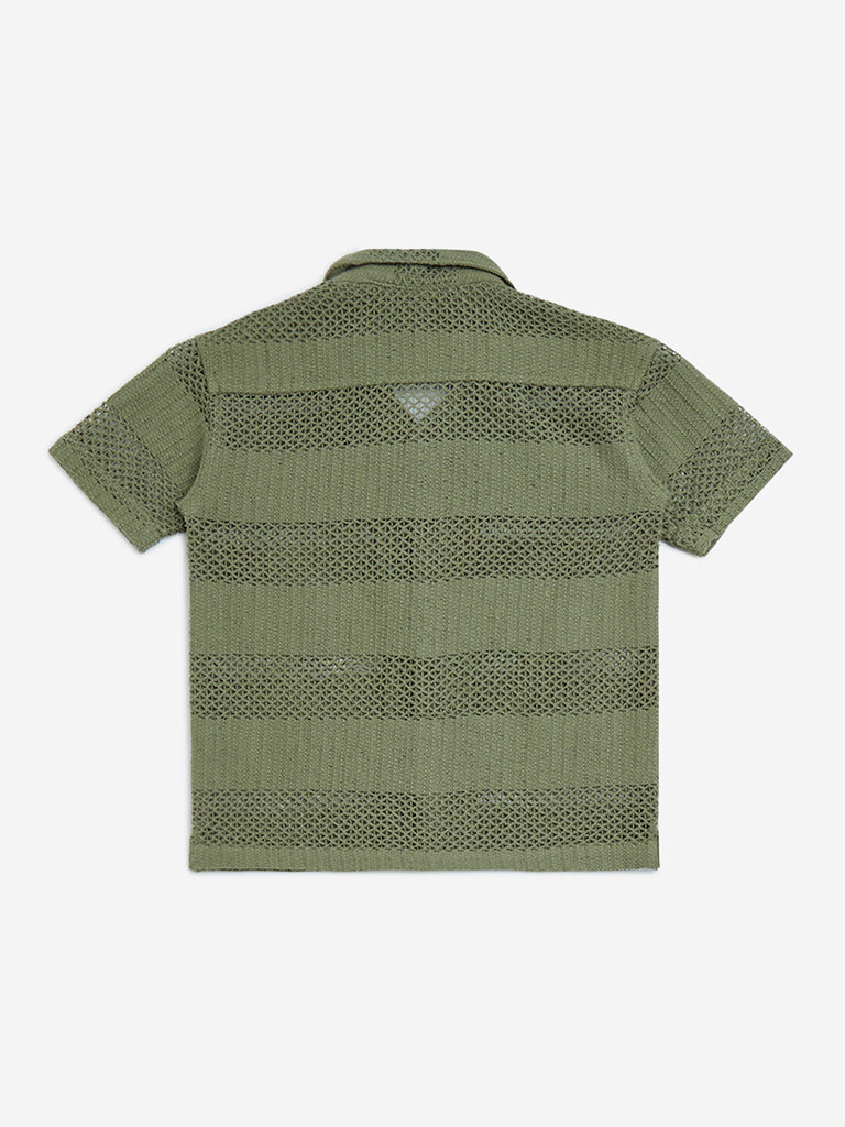 HOP Kids Olive Crochet Detailed Cotton Shirt - Image 2