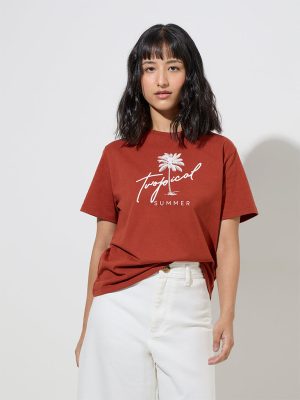 LOV Rust Tropical-Inspired Cotton T-Shirt