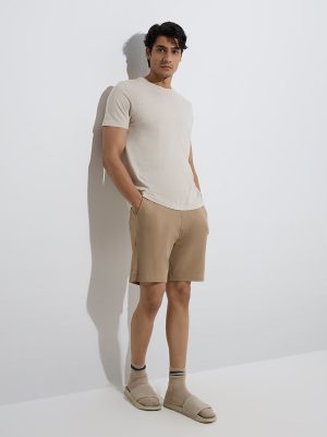 WES Lounge Beige Relaxed-Fit Mid-Rise Cotton-Blend Shorts