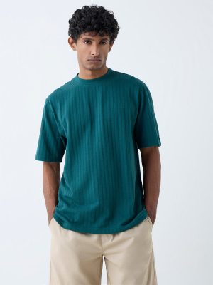 WES Lounge Green Self Relaxed-Fit Cotton-Blend T-Shirt