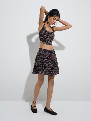 Bombay Paisley Black Paisley Printed Cotton Skirt
