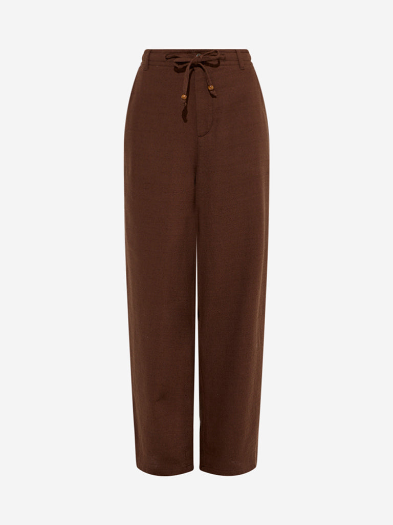 Bombay Paisley Brown Solid Cotton-Blend Pants - Image 5