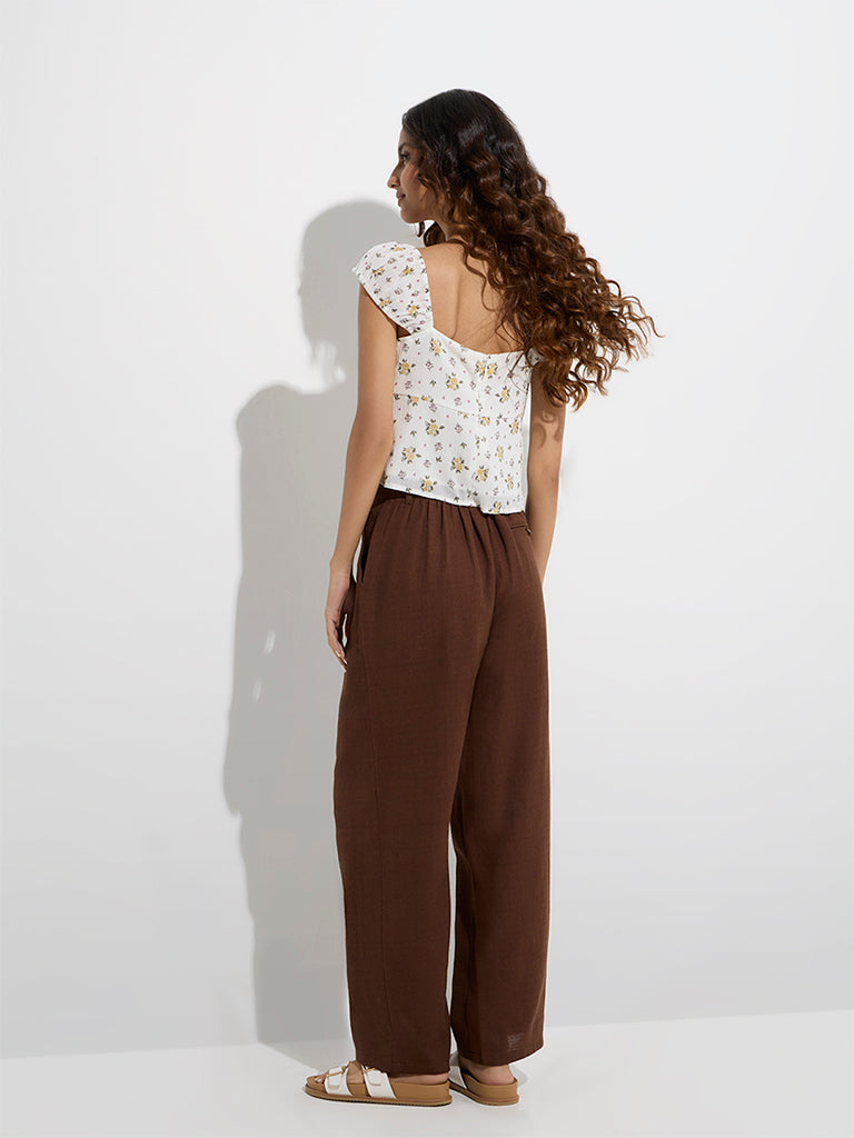 Bombay Paisley Brown Solid Cotton-Blend Pants - Image 4