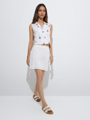 Bombay Paisley White Embroidered Cotton Skirt