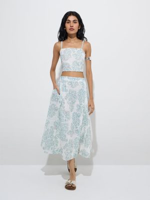 Bombay Paisley Sage Botanical Design Cotton Skirt