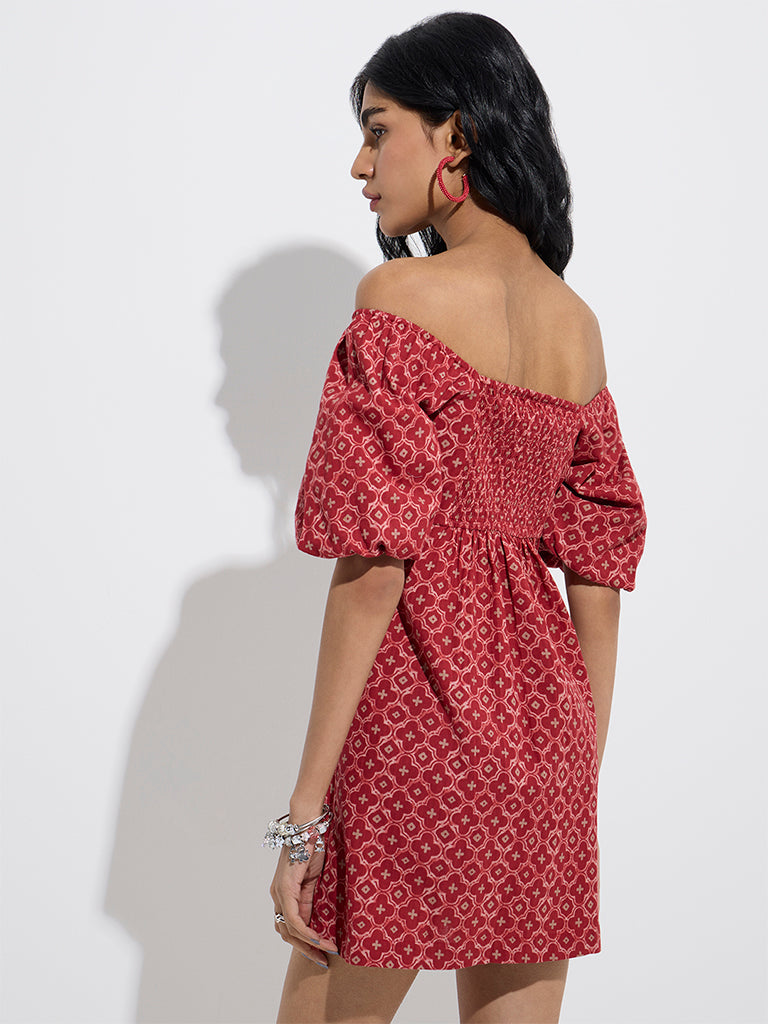 Bombay Paisley Red Printed Cotton-Blend A-Line Dress - Image 4