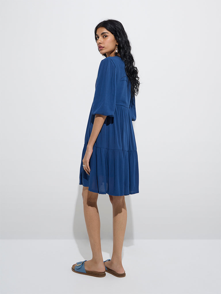 Bombay Paisley Indigo Embroidered Tiered Dress - Image 4