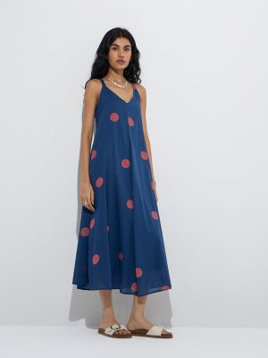 Bombay Paisley Indigo Geometric Design A-Line Cotton Dress