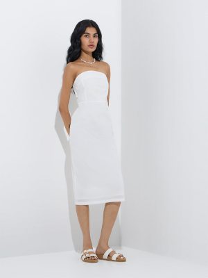 Bombay Paisley White Embroidered Cotton Tube Dress