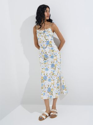 Bombay Paisley White Printed Straight Cotton Dress