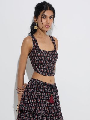 Bombay Paisley Black Paisley Pattern Cotton Top