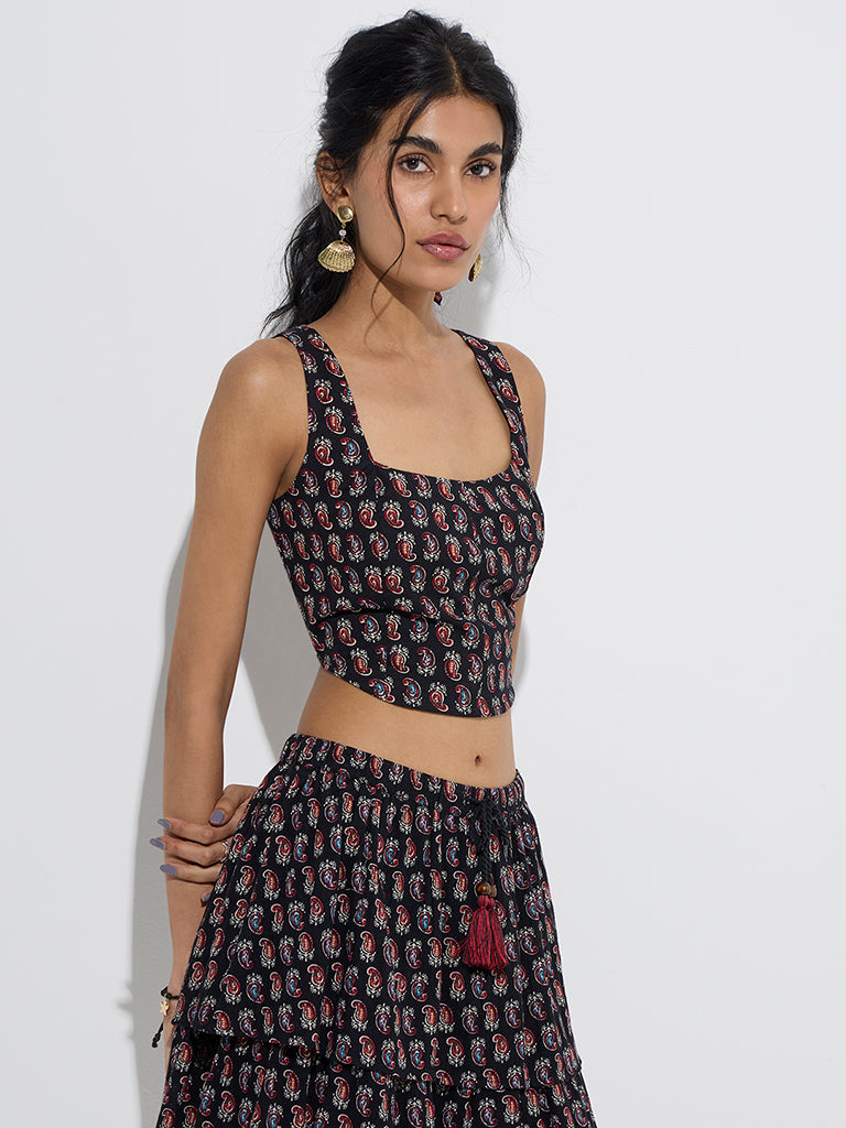 Bombay Paisley Black Paisley Pattern Cotton Top