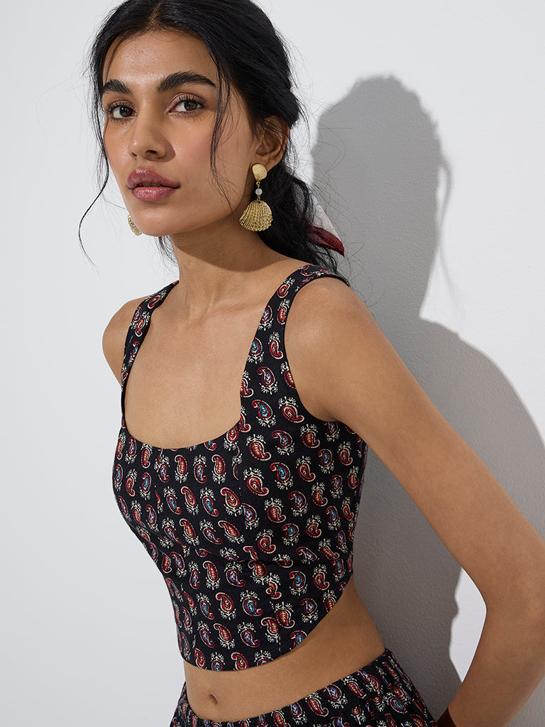 Bombay Paisley Black Paisley Pattern Cotton Top - Image 3