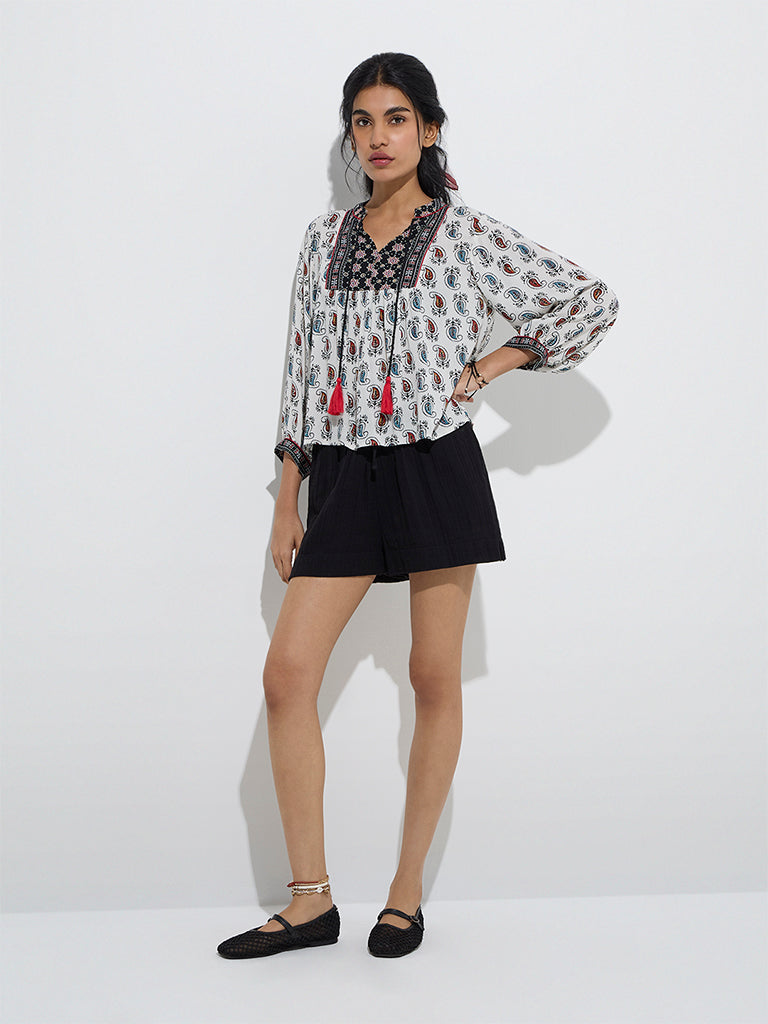 Bombay Paisley White Paisley Printed Cotton Top - Image 2