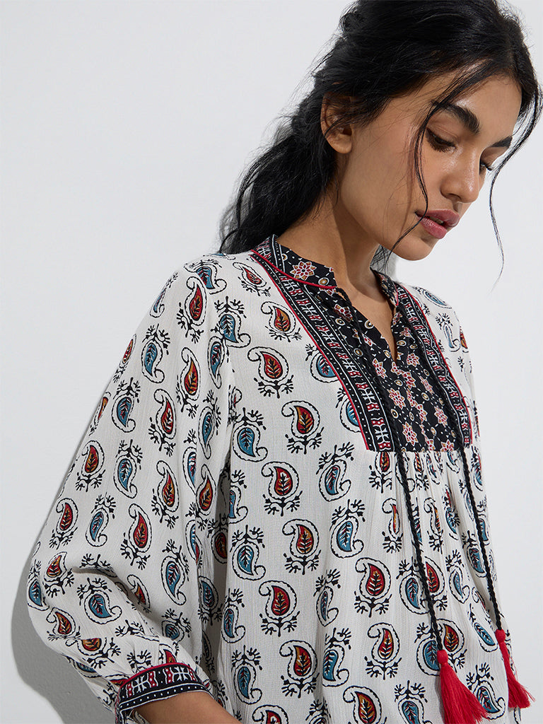 Bombay Paisley White Paisley Printed Cotton Top - Image 3
