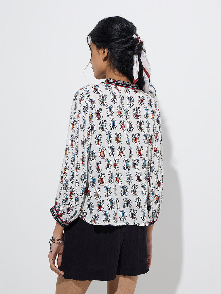 Bombay Paisley White Paisley Printed Cotton Top - Image 4