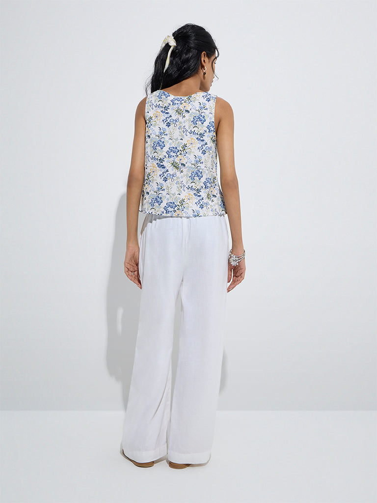 Bombay Paisley Blue Floral Design Cotton-Blend Top - Image 4