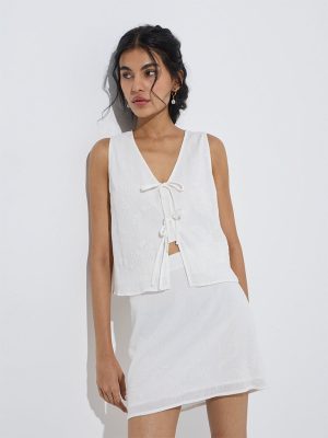 Bombay Paisley White Embroidered Cotton Vest Top