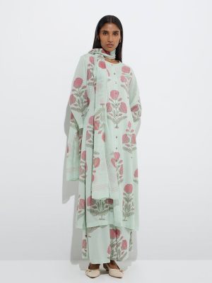 Zuba Sage Mughal Butta Printed Cotton-Blend Dupatta