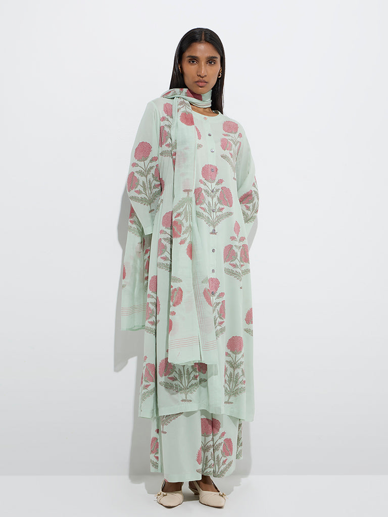 Zuba Sage Mughal Butta Printed Cotton-Blend Dupatta