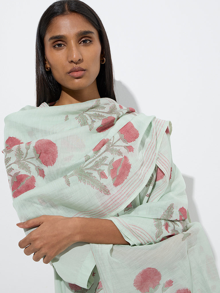 Zuba Sage Mughal Butta Printed Cotton-Blend Dupatta - Image 2