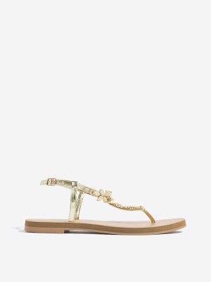 LUNA BLU Gold Embellished T-Strap Sandals