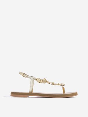 LUNA BLU Gold Shell Detailed Thong-Strap Sandals
