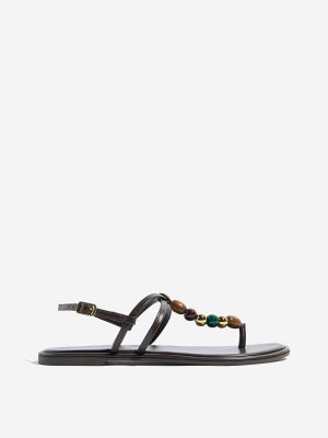 LUNA BLU Brown Beaded T-Strap Sandals