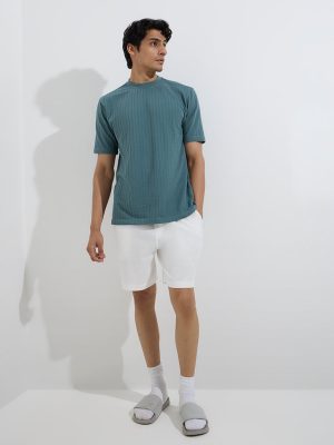 WES Lounge Teal Textured Relaxed-Fit Cotton-Blend T-Shirt