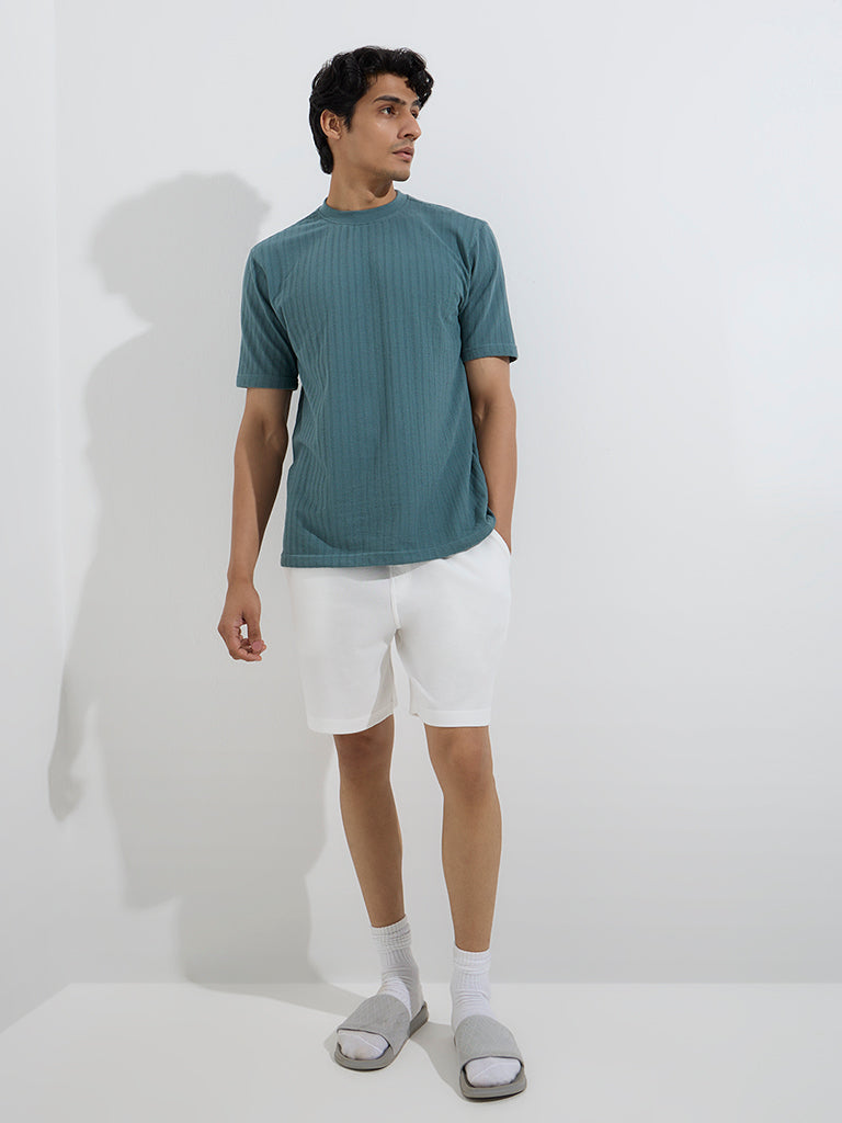 WES Lounge Teal Textured Relaxed-Fit Cotton-Blend T-Shirt