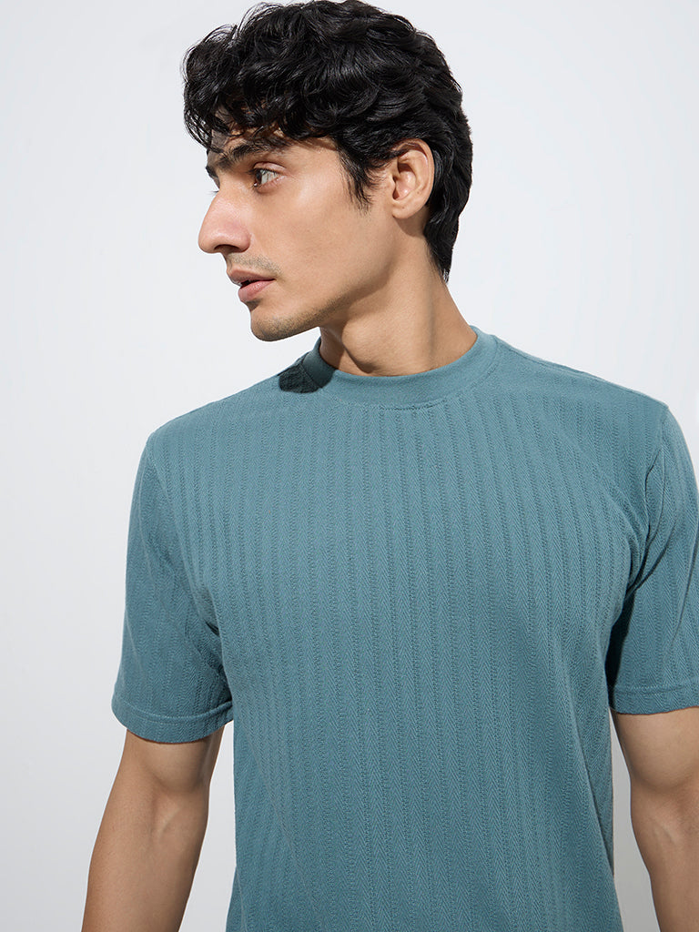 WES Lounge Teal Textured Relaxed-Fit Cotton-Blend T-Shirt - Image 3
