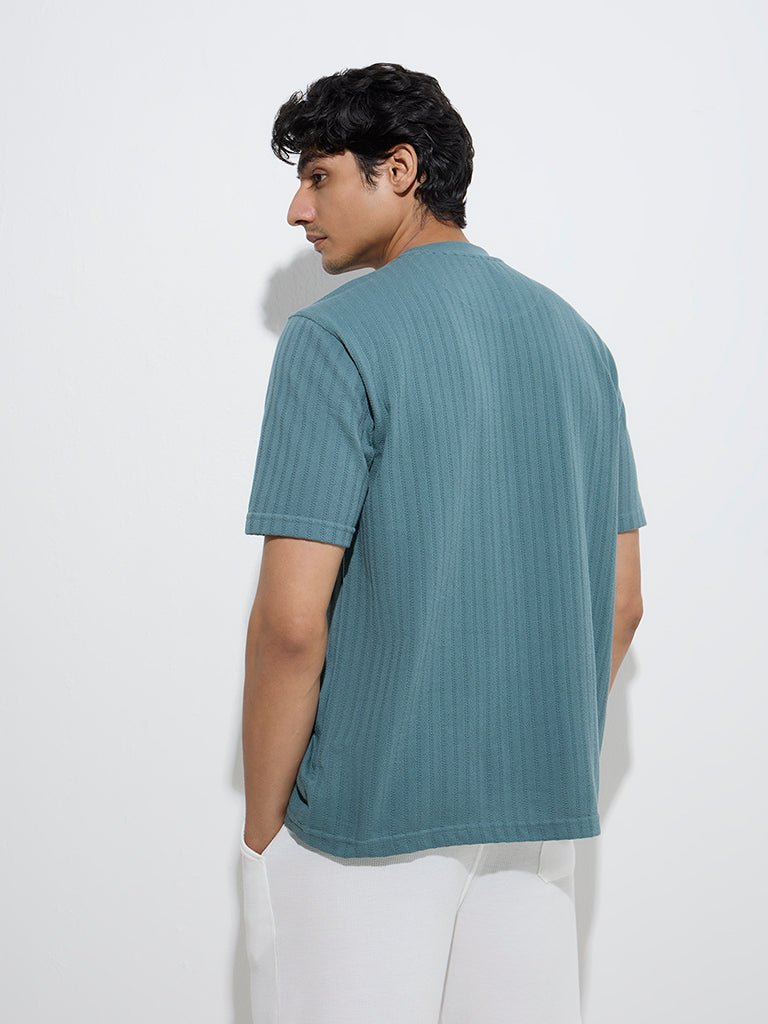 WES Lounge Teal Textured Relaxed-Fit Cotton-Blend T-Shirt - Image 4
