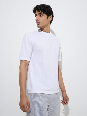WES Lounge White Textured Relaxed-Fit Cotton-Blend T-Shirt