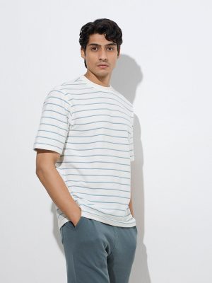 WES Lounge White Stripe Relaxed-Fit Cotton-Blend T-Shirt